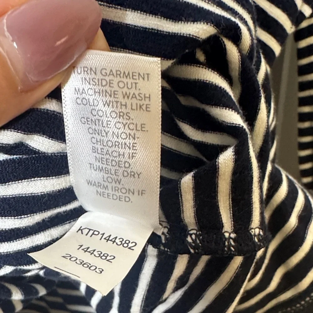 J.Jill Navy Stripe Bell Sleeve Eyelet Top π Small Petite - Picture 5 of 6